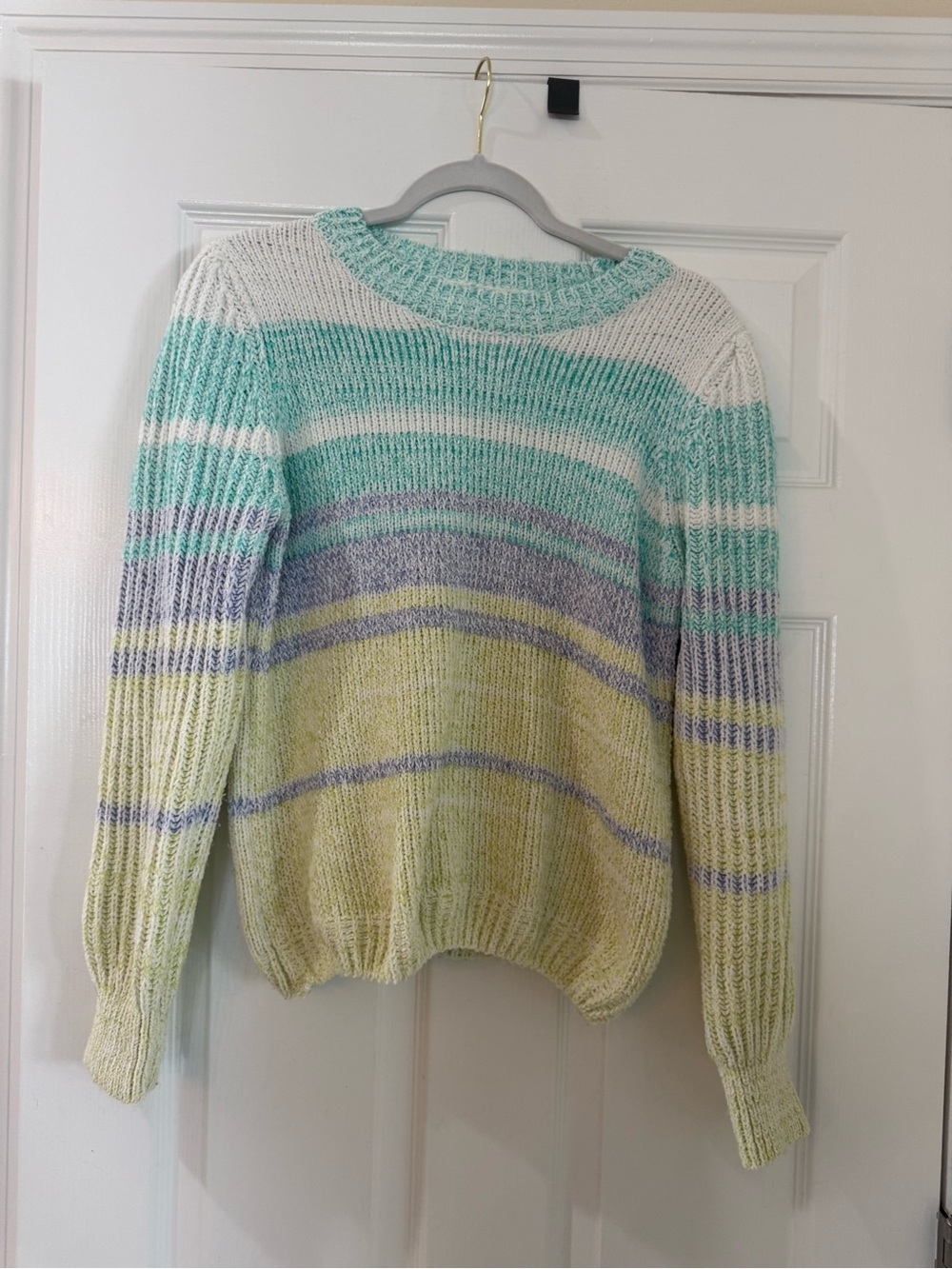 Pastel Striped Crewneck Sweater in Mint, Lavender & Cream